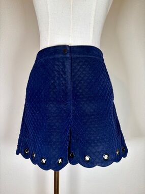 Maje Navy Quilted Scallop-Hem Shorts with Metal Grommets Size 6